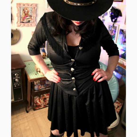 Western Cowgirl Snake Fringe Mini Dress with Heart Buttons - Picture 4 of 5